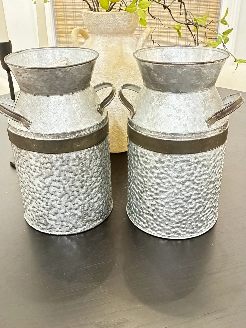 Hobby Lobby Galvanized Silver Twin Milk Can Vases